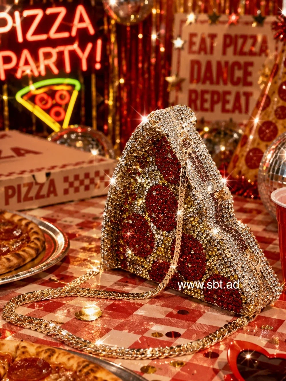 NWT Pizza Purse Made With Sparkling Bling Swarovski Crystal Rhinestones +Gift - Picture 4 of 8